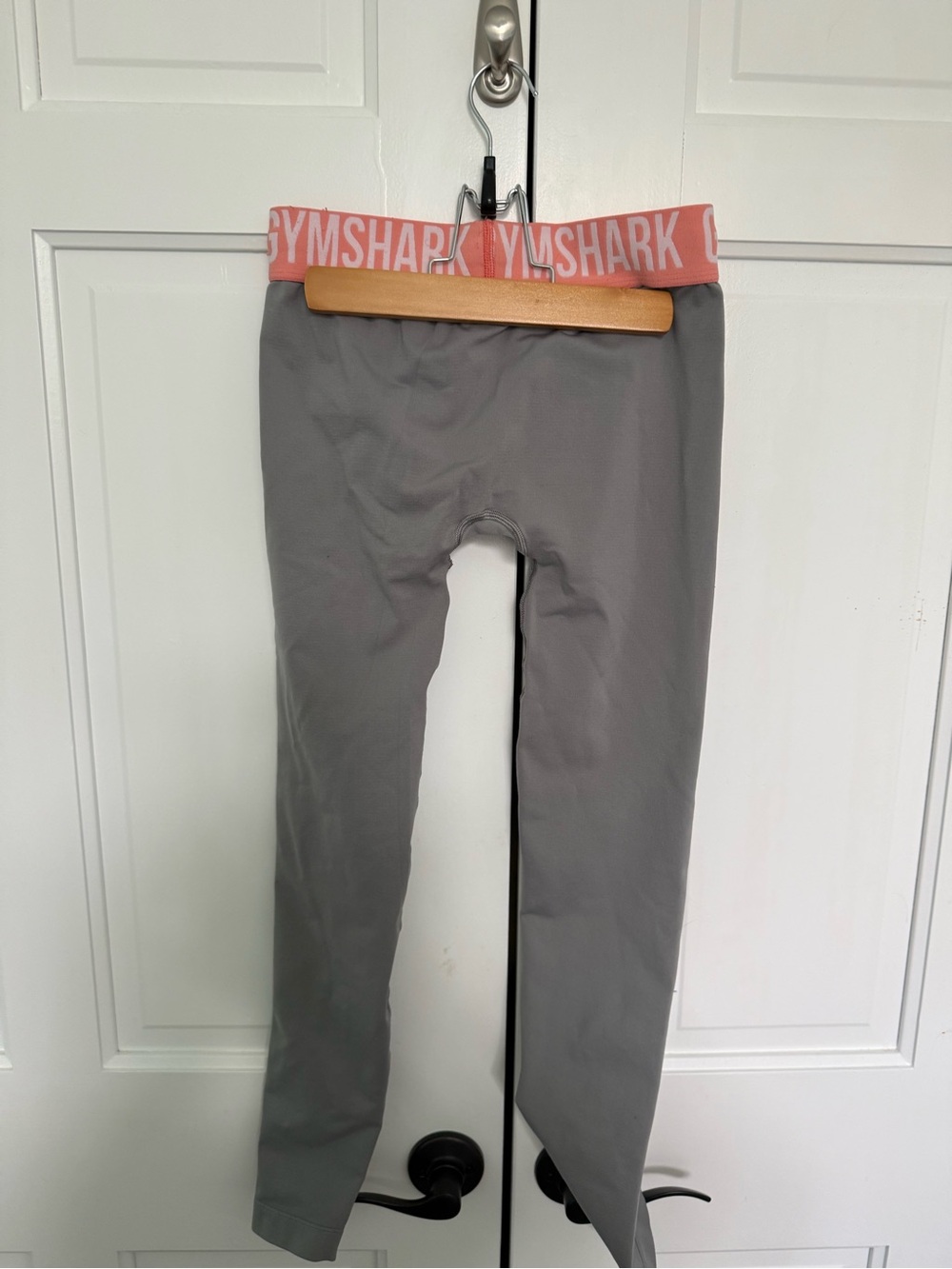 Gymshark Gray Leggings with Logo Coral Pink Waistband